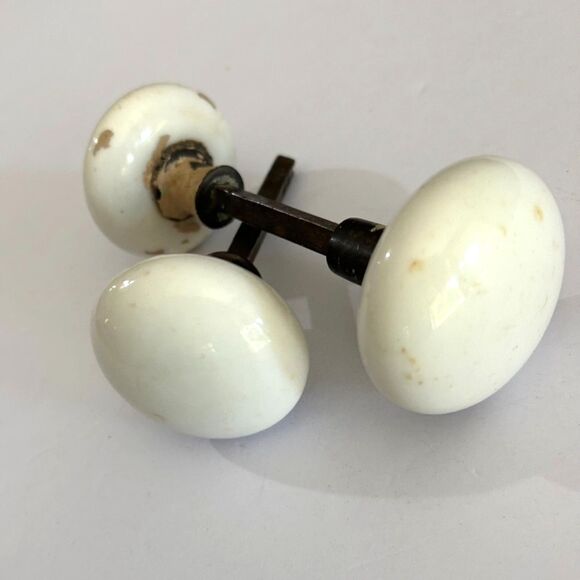 Antique White Porcelain Door Knobs, set of 3 - Picture 1 of 3